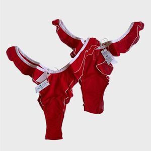 NWT Free People "Set of Two" We Are HAH Fly Girl Mesh Panty Size XL Blood Orange